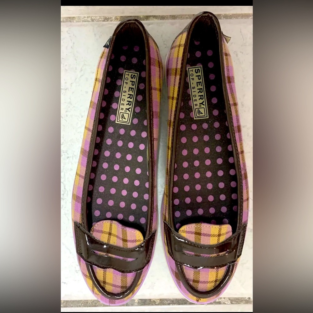 SPERRY TOP SIDER WO’S D10 CH171 BOAT SHOES SIZE 7.5 LEATHER 9754177 PURPLE DOT